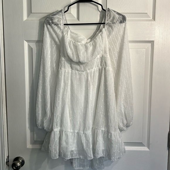 Shein white long-sleeve Swiss dot dress - size Medium - Picture 1 of 7